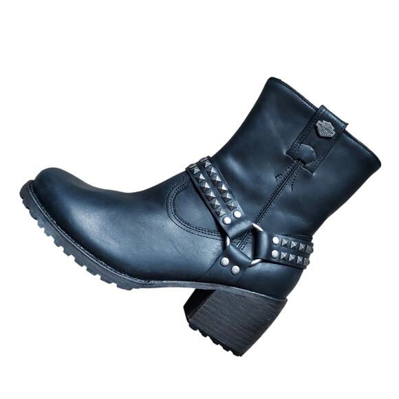 NEW Harley Davidson Tamori Black Leather Moto Boot Bootie Metal Studs Size 10 - Picture 1 of 9